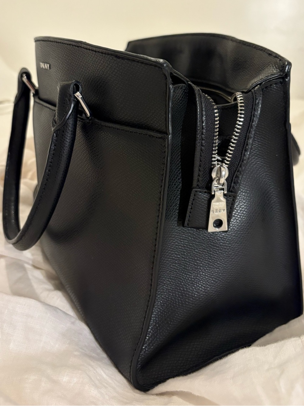 DKNY Black Pebbled Leather Satchel with Top Handles - Picture 3 of 6